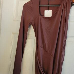NWT Zara Long Sleeve Ruched Cocoa Brown Dress Size Medium